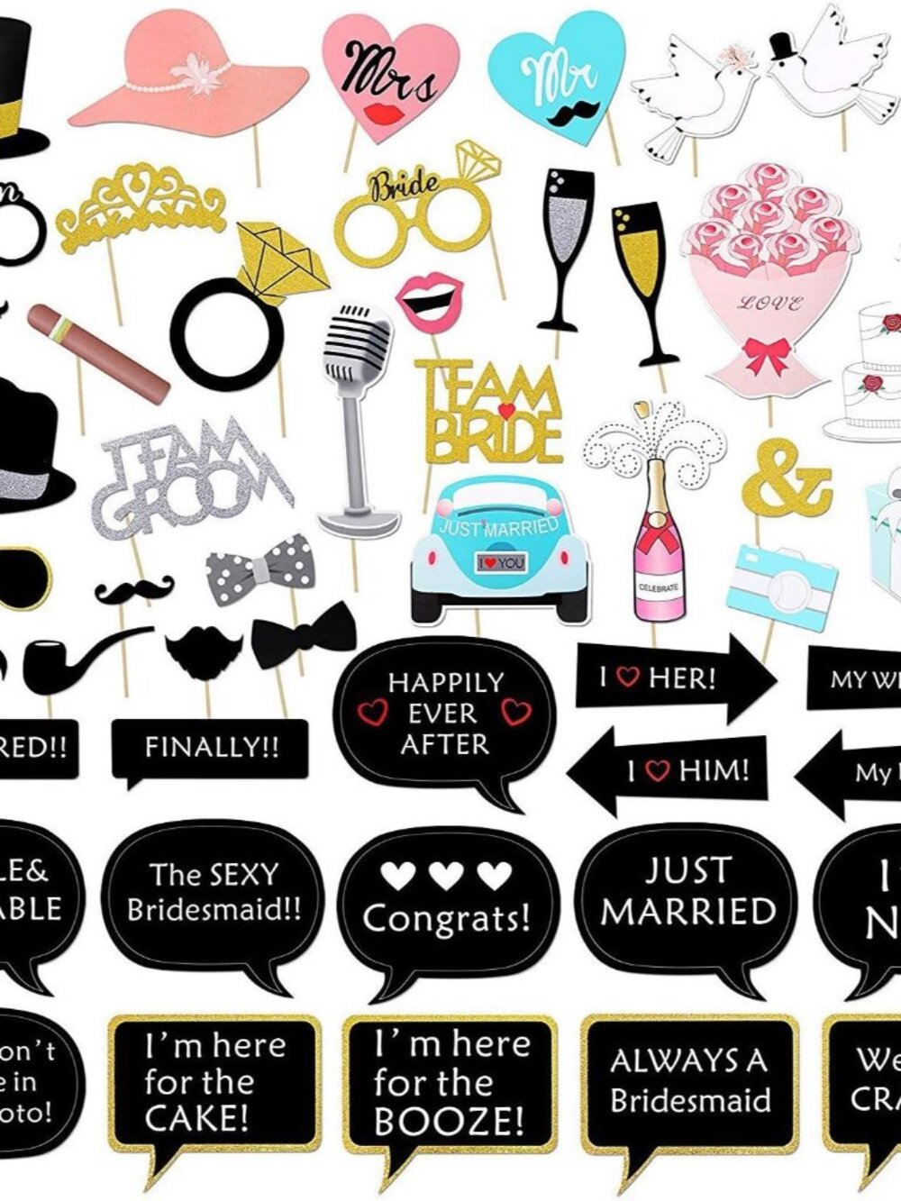 52pcs Wedding Photo Booth Props for Bridal Shower & Engagement Party